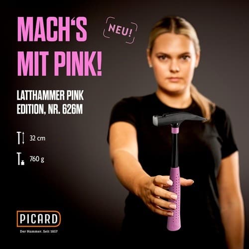 PICARD Latthammer Pink Edition Nr.626M 626 DIN 7239 Kopf-G.600g m.Magnet glatt C45-Rohr