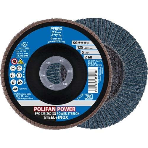 PFERD TOOLS Fächerscheibe POLIFAN Z SG POWER STEELOX D.125mm K.60 INOX ZK Ausf.kon.PFERD