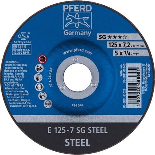 PFERD TOOLS Schruppscheibe SG STEEL D125xS7,2mm gekr.STA Bohr.22,23mm PFERD