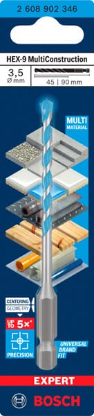 BOSCH EXPERT HEX-9 Multi Construction Bohrer, 3,5 x 45 x 90 mm