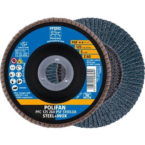 PFERD TOOLS Fächerscheibe POLIFAN Z PSF STEELOX D.125mm K.60 kon.STA/INOX ZK PFERD