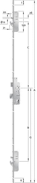KFV Panik-Mehrfachverriegelung für zweiflügelige Türe MFP EP960EFS2F, 9/74 mm, rund, Edelstahl