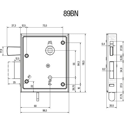 BEVER Universal-Kastenschloss DIN L/R BB hebende F 60mm BEVER