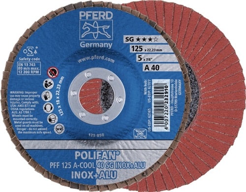 PFERD TOOLS Fächerscheibe POLIFAN A-COOL SG INOX+ALU D.125mm K.40 fl.INOX/Aluminium NK