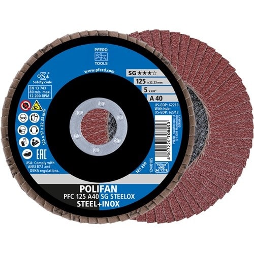 PFERD TOOLS Fächerscheibe POLIFAN A SG STEELOX D.125mm K.40 kon.INOX NK PFERD
