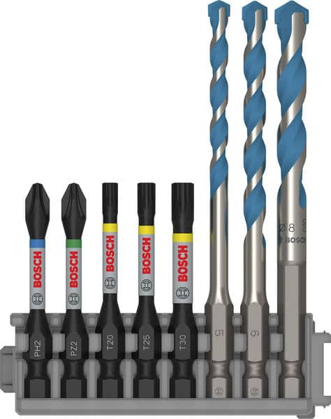 BOSCH Impact Control Schrauberbitpack, 8-teilig, gemischt mit Mehrzweckbohrer