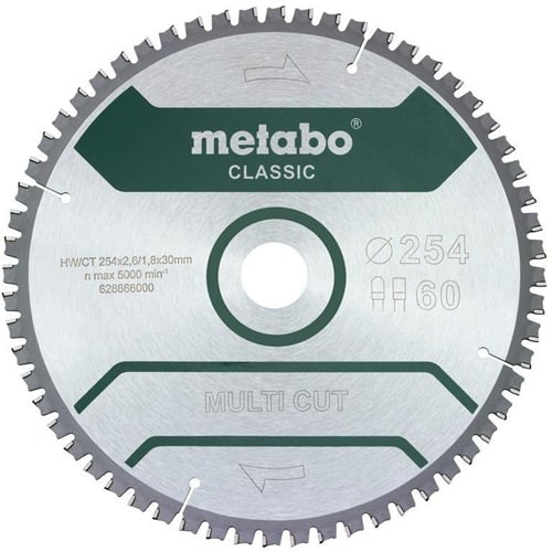 METABO Kreissägeblatt multi cut classic D254x2,6/1,8xBohrung30mm Z.60 FZ/TZ 5Gr.neg