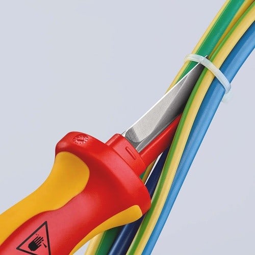 KNIPEX Kabelmesser L.190mm Klingen-L.50mm Klingenrücken m.Ku.-Überzug VDE68g Mehrkompgr