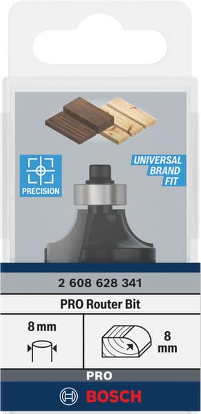 BOSCH Abrundfräser Standard for Wood, 8 mm, R1 8 mm, L 15,2 mm, G 53 mm