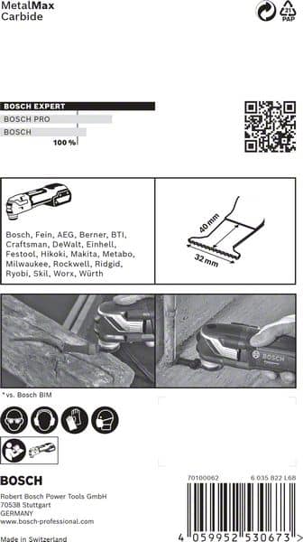 BOSCH EXPERT MetalMax AIZ 32 AIT Blatt für Multifunktionswerkzeuge, 40 x 32 mm, 5 Stück. Für oszillierende Multifunktionswerkzeuge