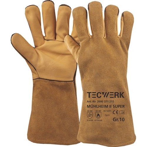TECWERK Schweißerhandschuhe Mühlheim II Super Gr.9 gelb EN 388/407/12477 6PA TW