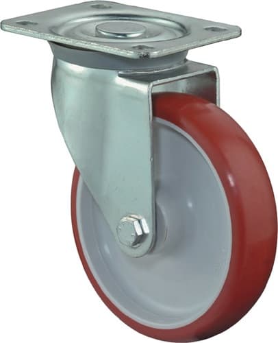 BS ROLLEN Lenkrolle D.150mm Trgf.280kg PU Platte L135xB110mm Farbe Rl.rot BS ROLLEN