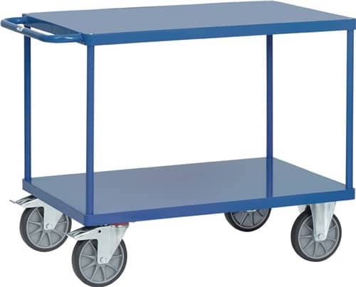 FETRA Tischwagen 2 Ladeflächen L1200xB800mm brillantblau Trgf.600kg Stahlblechboden