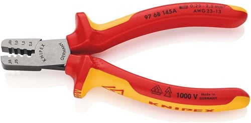 KNIPEX Aderendhülsenzange Gesamt-L.145mm 0,25-2,5(AWG 23-13)mm² pol.Mehrkomp-Hüllen VDE