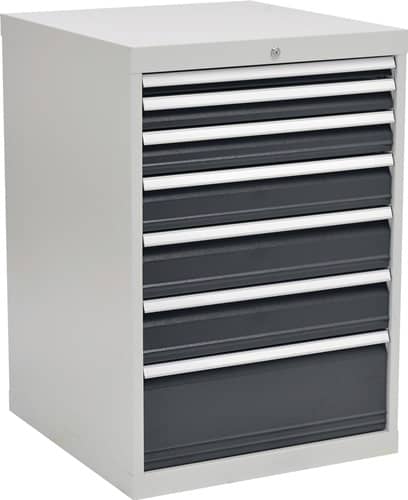 BEDRUNKA+HIRTH Schubladenschrank H1019xB705xT736mm lichtgrau/grau 7 Schubl.Voll.Bedrunka
