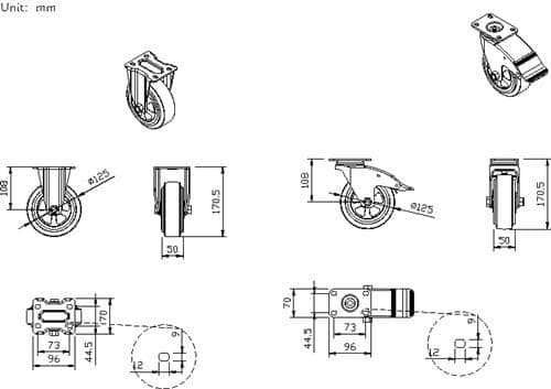 TECWERK Rollensatz 4-tlg.2x fix+2x schwenkbl.f.Wkz.wagen/Rollwerkbank TREND/PLUS TECWERK