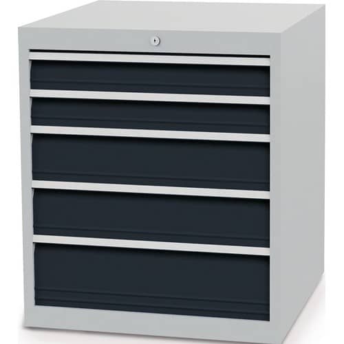 BEDRUNKA+HIRTH Schubladenschrank H819xB705xT736mm lichtgrau/grau 5 Schubl.Voll.Bedrunka