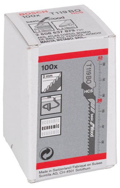 BOSCH Stichsägeblatt T 119 BO Basic for Wood, 100er-Pack