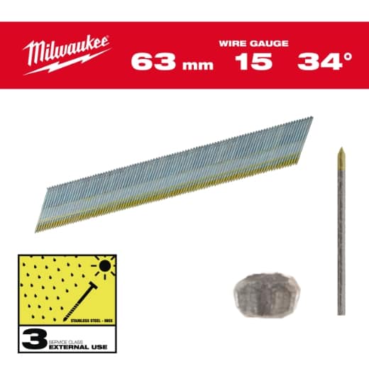 1,8 x 63 mm Edelstahl, 34° Stift-Nägel D-Kopf 15 Gauge für M18CN15GA & M18FN15GA