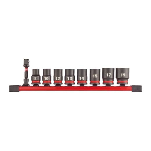 MILWAUKEE 9-teiliges Set auf Schiene SHOCKWAVE Schlagnuss 3/8" kurz Set