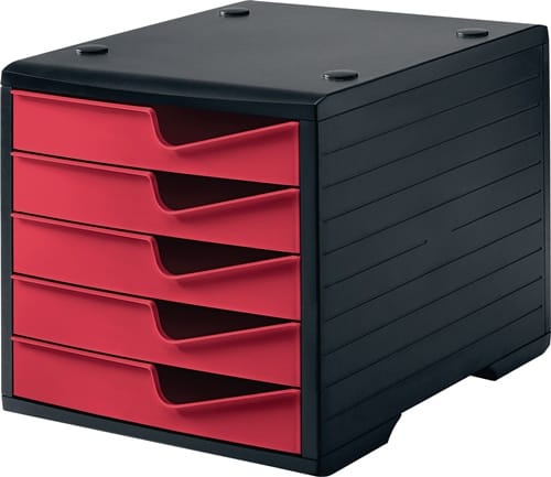 STYRO Ablagebox 5 Schubl.schwarz/cranberry Polystyrol H255xB270xT340mm STYRO