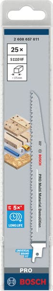 BOSCH Säbelsägeblatt S 1110 VF Heavy for Wood and Metal, 25er-Pack