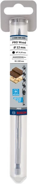 BOSCH Holzschlangenbohrer, Sechskant 12 x 95 x 160 mm, d 6,35 mm