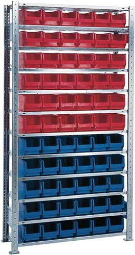 TECWERK Steckregal H2000xB1000xT300mm Grundregal 12 Stahlböden 30xMK4 blau,36xMK4 rot TW