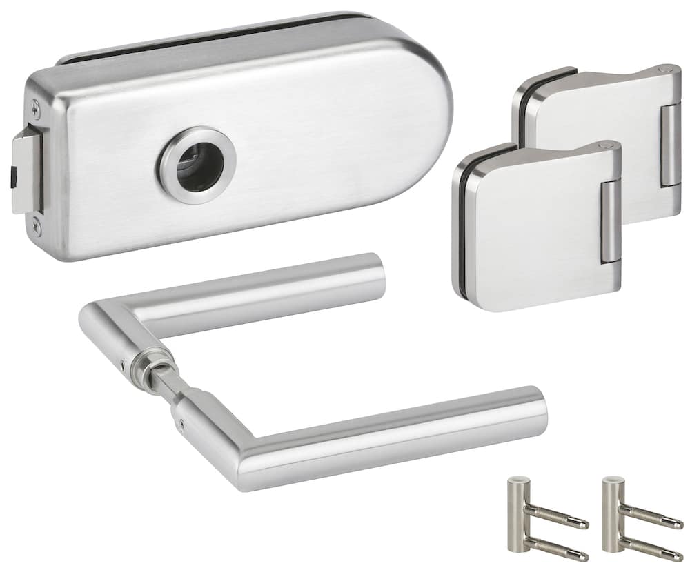 HERMAT Ganzglastürschloss-Set BASIC ROUND 6761L/6315.P/1802/HZ, Edelstahl