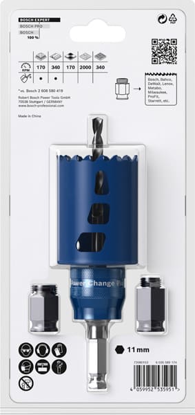 BOSCH EXPERT Tough Material Lochsäge-Starter-Set, 51 x 60 mm. Für Dreh- und Schlagbohrer
