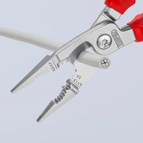 KNIPEX Elektroinstallationszange L.200mm VDE verchr.Mehrkomp.-Hüllen o.Öffnungsf.KNIPEX