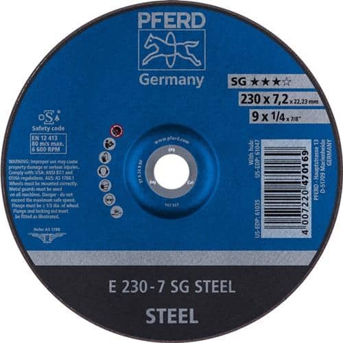 PFERD TOOLS Schruppscheibe SG STEEL D230xS7,2mm gekr.STA Bohr.22,23mm PFERD