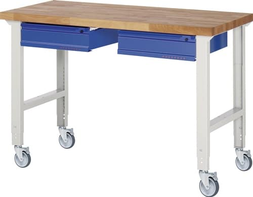 TECWERK Werkbank B1500xT700xH950-1000mm Buche massiv lichtgrau/blau 2Schubl.TECWERK