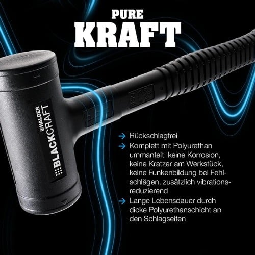 HALDER Schonhammer BLACKCRAFT Gesamt-L.300mm Kopf-D.40mm STA rückschlagfrei Halder