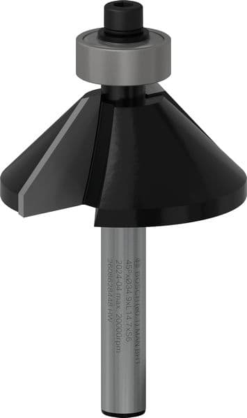 BOSCH Fase-/Bündigfräser 6 mm, D1 34,9 mm, B 11,1 mm, L 14,6 mm, G 56 mm, 45°