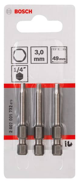 BOSCH Schrauberbit Extra-Hart HEX 3, 49 mm, 3er-Pack