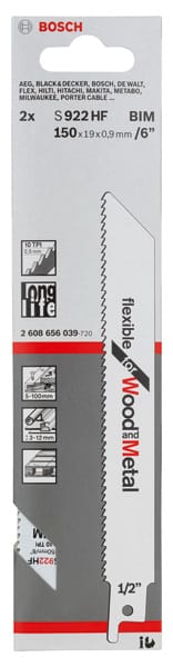 BOSCH Säbelsägeblatt S 922 HF, Flexible for Wood and Metal, 2er-Pack