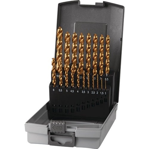 TECWERK Spiralbohrersatz DIN 338 Typ UNI D.1-10x0,5mm HSS-Co TiN 19-tlg.Ku.-Kass.TECWERK