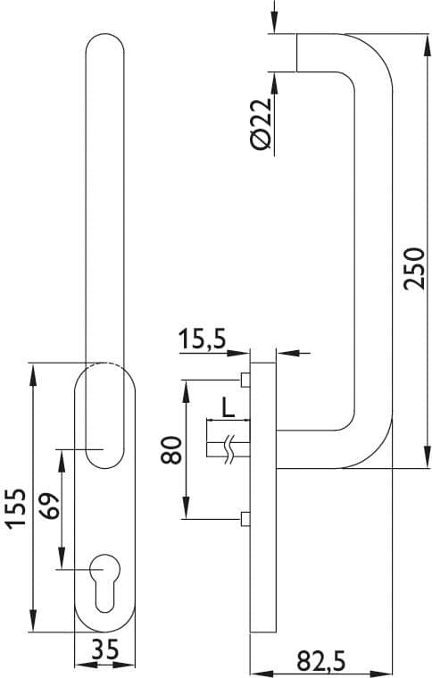 HERMAT Handhebel BASIC 01 1801.N.HSG, Edelstahl