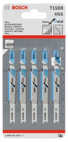 BOSCH Stichsägeblatt T 118 B Basic for Metal, 5er-Pack