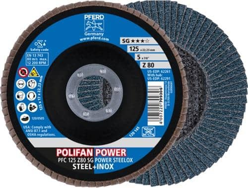 PFERD TOOLS Fächerscheibe POWER STEELOX D.125mm K.80 INOX ZK Z Ausf.kon.PFERD