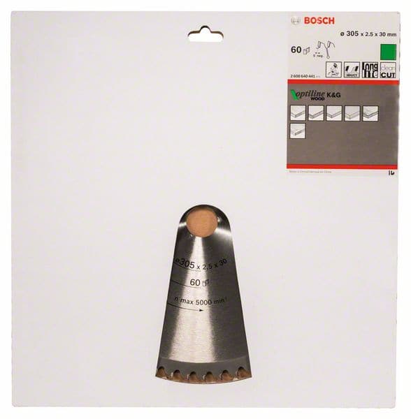 BOSCH Kreissägeblatt Optiline Wood für Kapp- und Gehrungssägen, 305 x 30 x 2,5 mm, 60