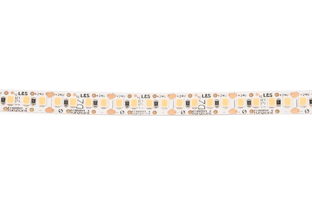 L&S LED-Band HE 200LEDs/m (2835), 4000K, 4 LEDs/20mm, 24DC, 11,5W/m, 8mmx5m, 2x Anschlussltg. 2000mm, white PCB, IP20