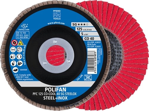 PFERD TOOLS Fächerscheibe POLIFAN CO-COOL SG STEELOX D.125mm K.40 kon.INOX CO