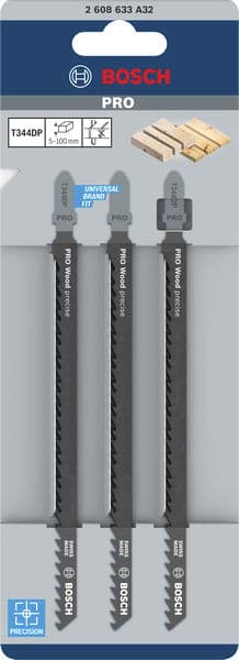BOSCH Stichsägeblatt T 344 DP Precision for Wood, 3er-Pack