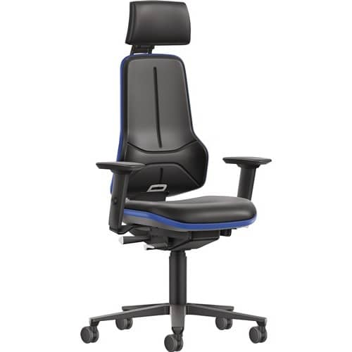 BIMOS Arbeitsdrehstuhl Rl.m.Kopfstütze Kunstlederpolster schwarz blau 470-640mm BIMOS