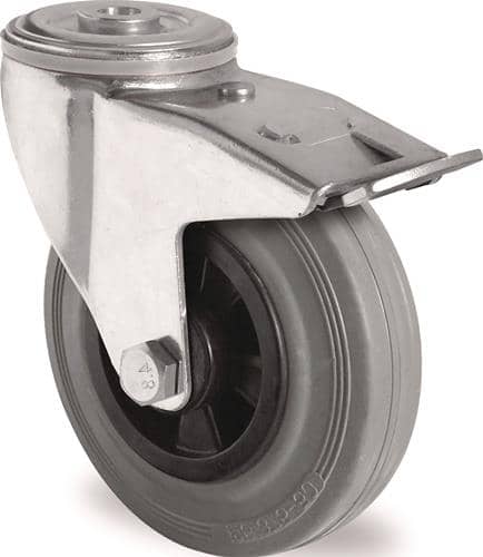 TECWERK Lenkrolle m.Festst.D.100mm Trgf.75kg m.Rückenloch Rollenlager VG grau TECWERK