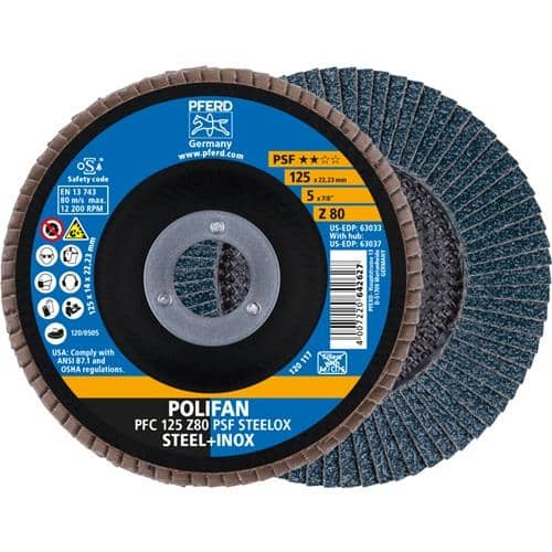 PFERD Fächerscheibe POLIFAN Z PSF STEELOX D.125mm K.80 kon.STA/INOX ZK PFERD