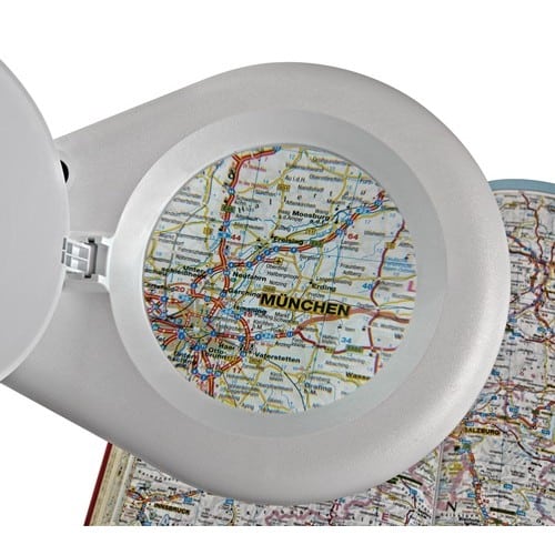 LED-Lupenleuchte Glaslinse 127mm 5 Zoll Tischklemme weiß m.Abdeckung,runder Kopf