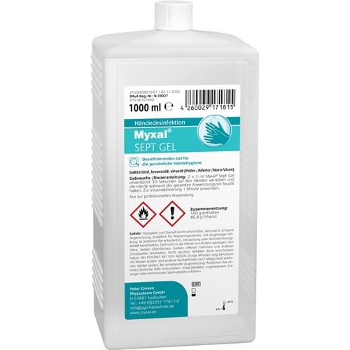 MYXAL Handdesinfektionsgel MYXAL® SEPT GEL 1l parfüm-/farbstofffrei Hartflasche MYXAL
